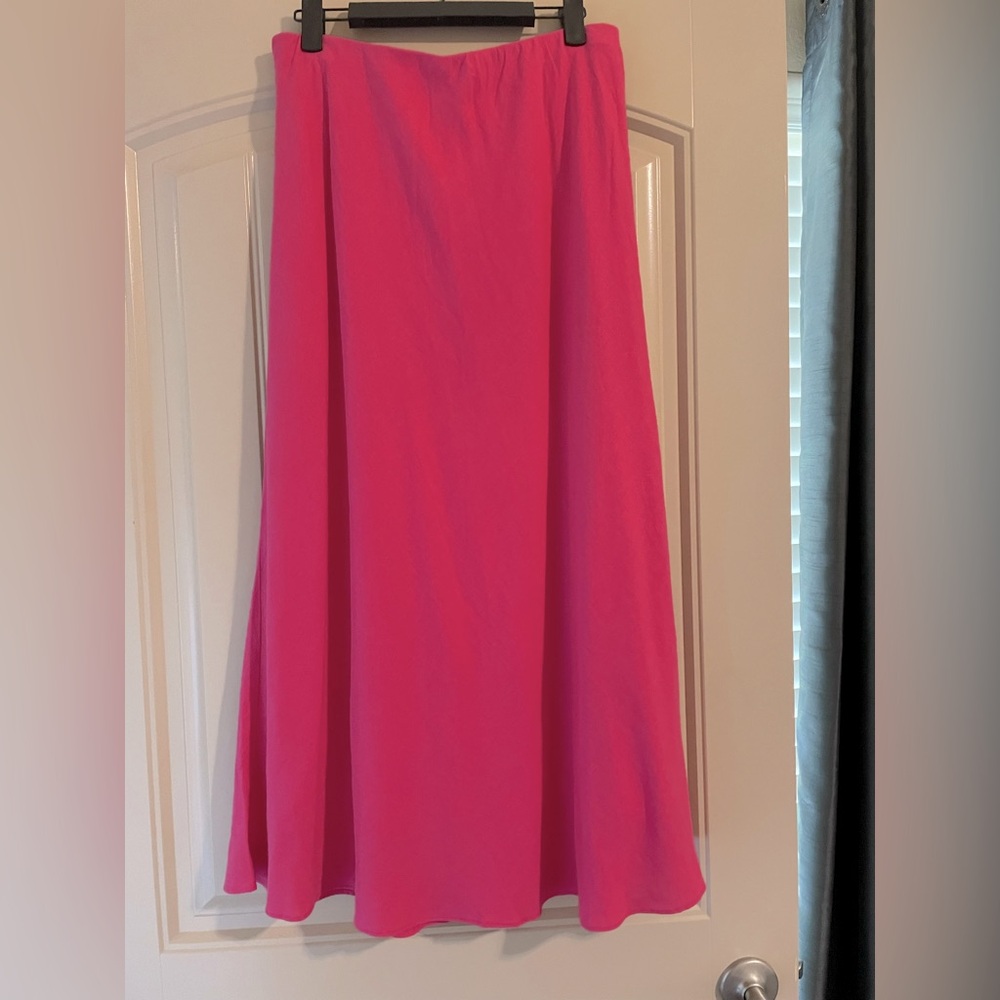 LINEN-BLEND MIDI SLIP SKIRT-NWT